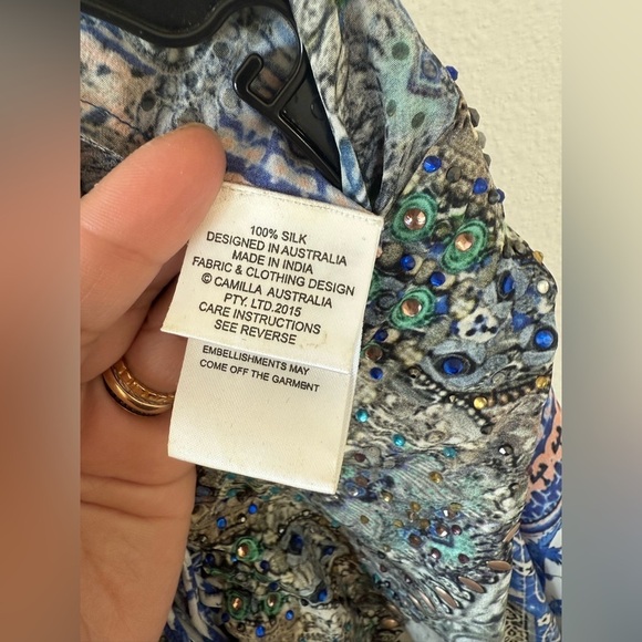 Camilla Blue White multicolor bejeweled Rainbow warrior Kaftan mini dress OS NWT - Picture 14 of 15
